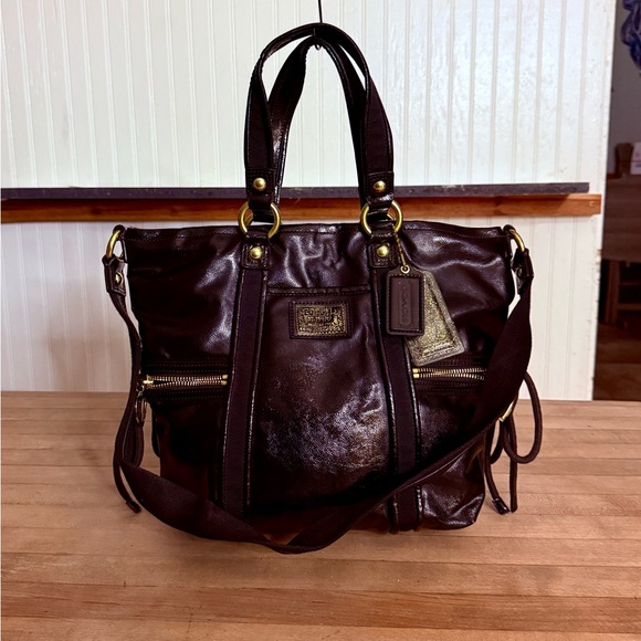 Coach Jet Black Liquid Patent Poppy Spotlight Shoulder Bag - Picture 1 of 13